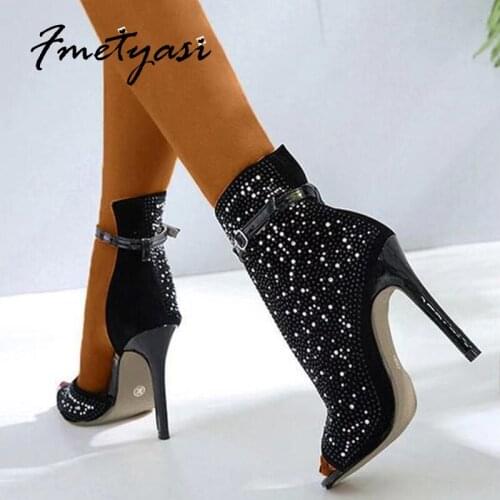 Womens Sandals 2021 Peep Toe Buckle Strap High Heels Polka Dot Metal Decoration Summer New Black Big Size 36-43 Sexy