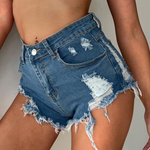 High Waist Womens Jeans Shorts 2021 Summer Fashion Denim Cotton Broken Hole Splicing Ladies Skinny Nightclub Super Short Jeans