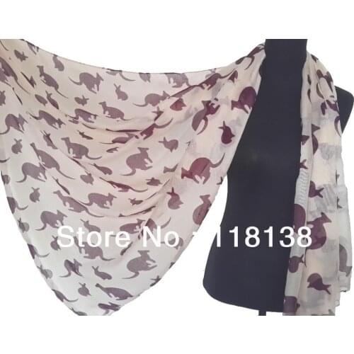 Womens Fashion Kangaroo Animal Print Scarf Polyester Oversize Scarves , Free Shipping