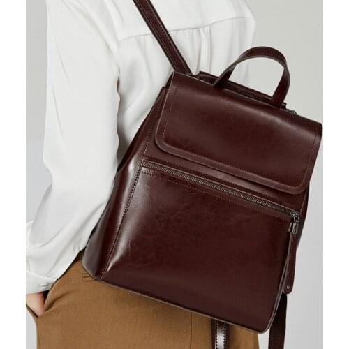 2021 Summer Women Genuine Leather Backpack Girls Fashion Oil Wax Cowhide Schoolbag Leisure Outdoor Travel Bags Mochilas Mujer