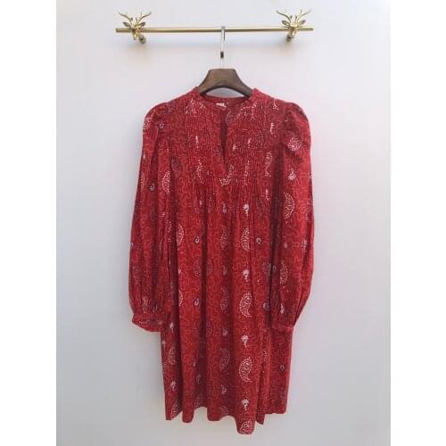 2021 Woman Cottont Graffiti Printed Short Oversized Dress Long Sleeves V-neck Fashion Dress