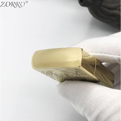 Zorro Samurai Pure Copper Kerosene Lighter Brass Fine Carving Etching Personalized Creative Gift