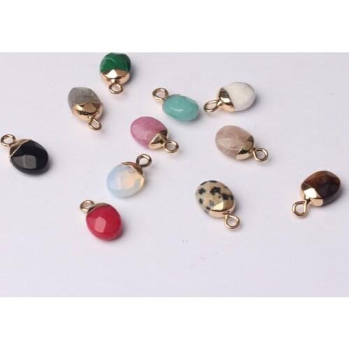 10*8mm 2pcs/lot Natural Stone Charms Pendant Copper Mini Cute Oval Natural Color Stone Charms DIY Jewelry Accessories