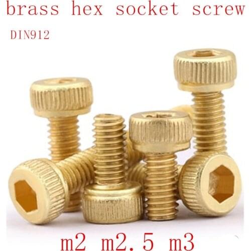 10pcs M2 M2.5 M3 pure brass DIN912 hex socket cap head screw