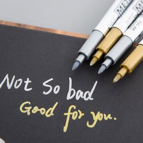 2Pcs Metal Fabric Markers Pens Permanent Paint DIY Metalic Marker Pens Sharpie Gold Silver Color Craftwork Pen Art Supplies