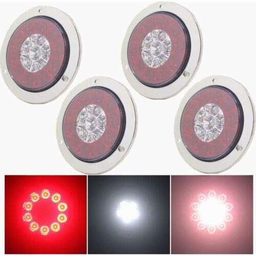 4PCS 24V Tail Lights Truck Rear Lights Red/White 16 LED Truck Stainless Cover Backup Lights Turn Stop Signal For Trailer