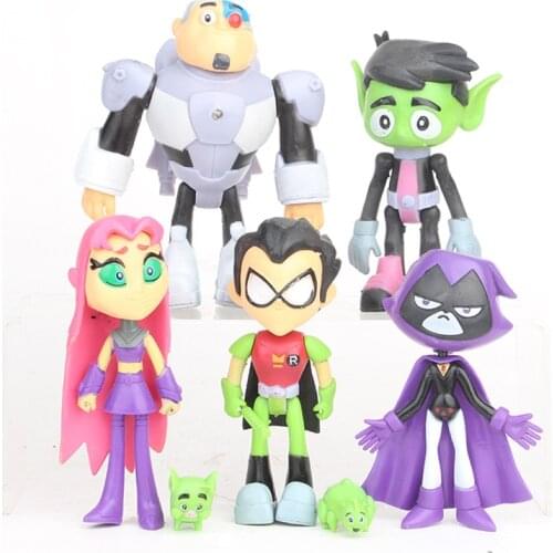 7PCS Set Teen Titans Action Figure Beast Boy Cyborg Starfire Raven Robin Figure PVC Model Doll Kids Toys Cake Figure Decoration
