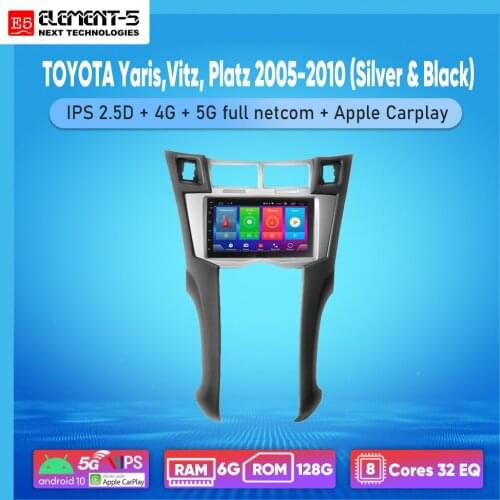 ELEMENT-5 7" 2G+32G Android 8,9,10 4G WIFI RDS DSP Car Radio For TOYOTA Yaris,Vitz, Platz 2005-2010 Silver, Navigation GPS HIFI