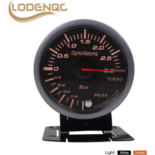 Lodenqc Car Meter 2.5 Inch 60mm Car Gauge Car Turbo Boost Gauge 3 BAR White&Amber Dual Led Display With Peak Warning