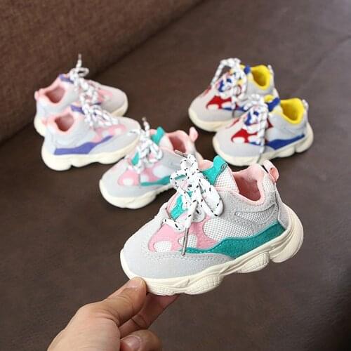 Infant childrens shoes casual daily boys and girls color matching running belt mesh outdoor soft bottom sports shoes