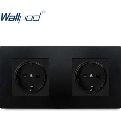 Dual EU German Socket Black Wallpad Luxury Wall Power Electrical Outlet Sockets PC Panel