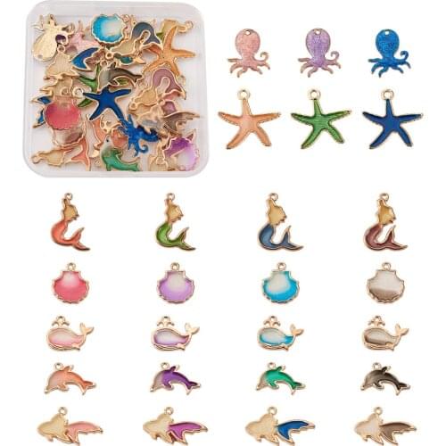 52pcs/Box Mix Shape Ocean Style Alloy Enamel Pendants For Summer Sea DIY Bracelet Necklace Jewelry making Decor