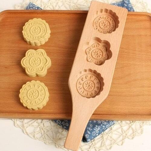 Mooncake Mold Chinese Traditional Mid-autumn Festival Moon Cake Mold 2 Flower Shape Wood Handmade Mould