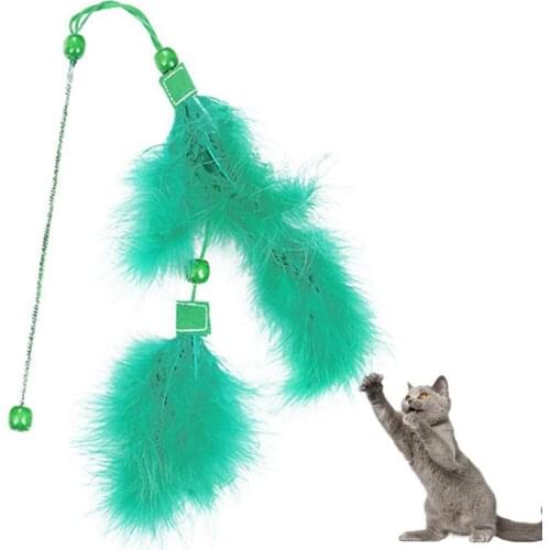 Kapmore 1pc Cat String Teaser Toy Interactive Faux Feather Soft Kitten Wand Toy Pet Wand Teaser Pet Accessories Pet Supplies