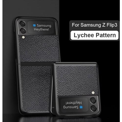 Lychee Pattern Leather Case for Samsung galaxy Z Flip 3 Flip3 5G Phone Cover Full Protection Shockproof Leather Texture Case