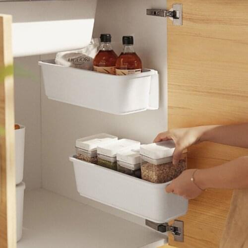 Kitchen Seamless Wall-Mounted Drawer Storage Box Under Sink Non-Perforated Spice Rack Bottle Holder Shelf Organizer