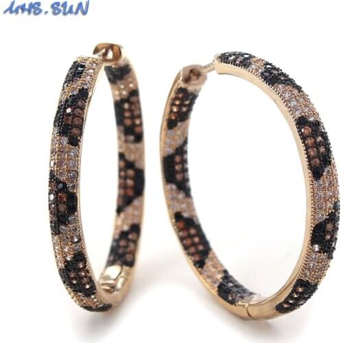 MHS.SUN New Arrival Womens Fashion Leopard Hoop Earrings AAA Zircon Jewelry For Girls Party Copper unique CZ Crystal Earrings