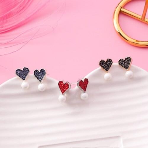 Fashion Jewelry 3 Colors Crystal from Austrian 925 Silver Needle Sweet Wild Small Heart Pearl Earrings Fit Women For Party