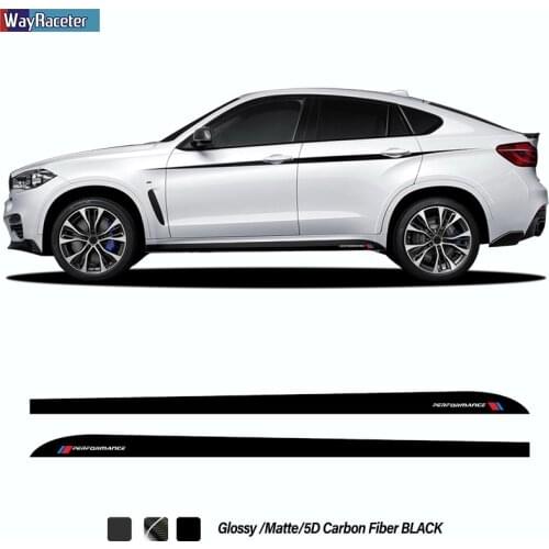 2 Pcs M Performance Car Door Side Stripes Skirt Sticker Carbon Fiber Vinyl Body Decal For BMW X6 F16 M F86 Accessories
