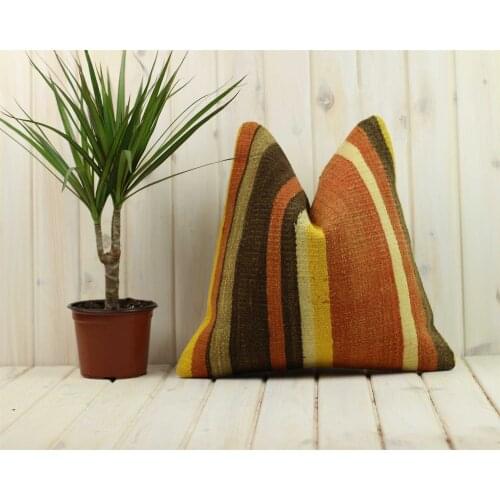 Handmade Kilim Pillow Cases Hand Woven Turkish Anatolian Traditional Motifs Cushion Cover Vintage Home Decorative Zip Carpet