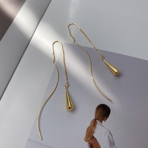 New geometric water drop cylindrical chain earrings French contracted temperament web celebrity fashion temperament ear line