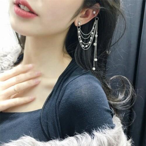 New Earrings Fashion Fashion Personality Imitation Pearl Style Ear Chain Tassel Long Temperament Earrings Wholesale Accessories