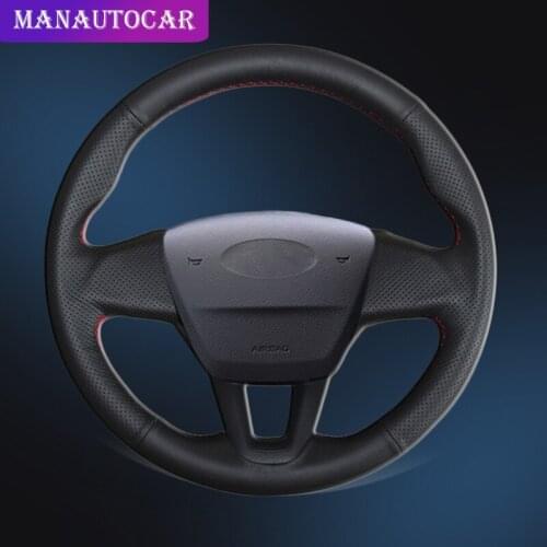 Car Braid On The Steering Wheel Cover for Ford Focus 3 2015-2018 Without Multi-Function Button Auto Steering Covers Leather