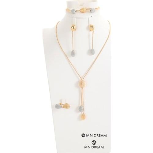 Simple wedding African Jewelry Sets Fashion Gold Necklace Earrings Ring Zircon Bridesmaid Dubai Gold Jewelry Sets for Women