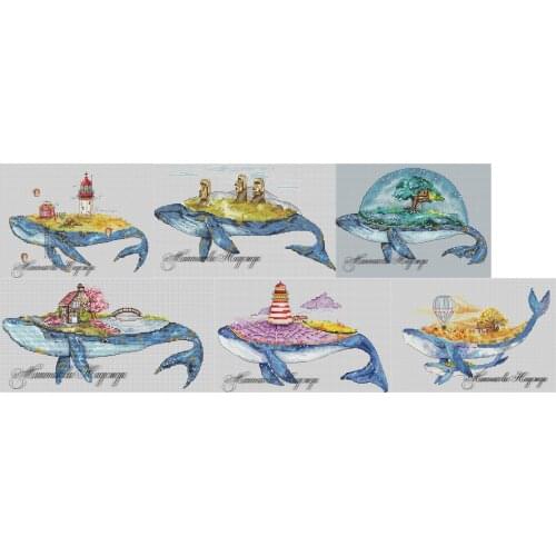 Needlework Cross stitch Handmade 14CT Counted Canvas DIY,Cross-stitch kits,Embroidery Flower scenery on the back of a whale
