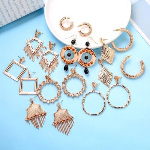 Kissme High-quality Gold Color Alloy Geometric Dangle Earrings For Women Delicate Crystal Enamel Drop Earrings Big Brand Jewelry