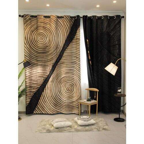 Luxury Geometric 3D Printed Curtains Fashion Cotton Hemp Cortinas for Living Room Bedroom Blackout Tree Rings Window Drapes