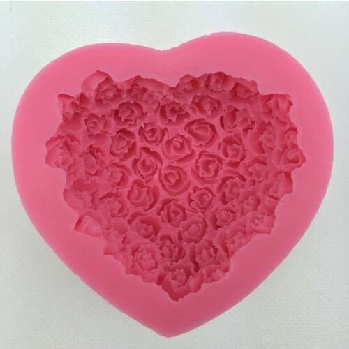 Roses flower heart-shaped Shape 3D fondant cake silicone mold kitchen jello pastry soap candle cupcake decoration tools F0299