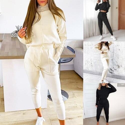 Uclio Fashion All-Match High-Neck Cropped Sports and Leisure Simple Style Sweater Pants Suit