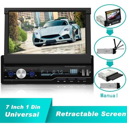 Retractable HD Screen 1 Din 7" Car Radio MP5 Player AM FM USB/AUX/SD/TF Mirror Link Autoradio Steering Wheel Control Car Audio