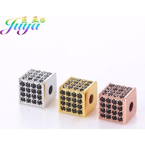 Handmade Jewelry Macrame Cord Bracelets Making Material Micro Pave Zircon Copper Square Charm Metal Beads Accessories Supplies