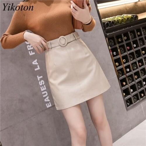 Stylish PU Leather Wrap Mini Skirts With Belt Female Autumn Winter New 2021 Women High Waist Sheath Sashes Sexy Bag Hip Skirts