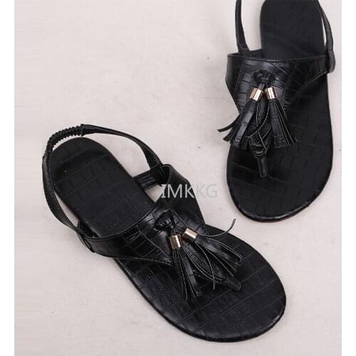 Women Sandals Open Toe Bohemia Gladiator Summer Peep Toe Casual Comfort Flat Women White Tassels Slingback Shoes Plus Size 42