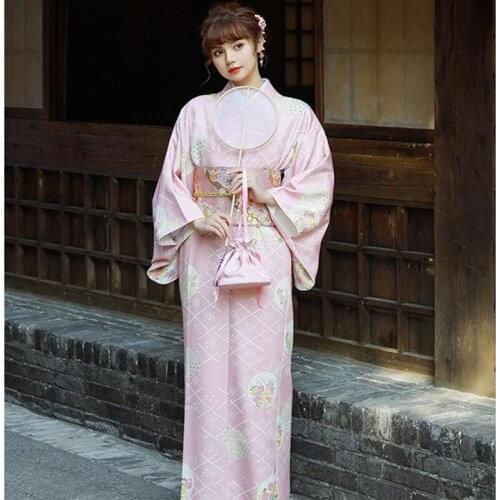 Womens Japan Style Kimono Traditional Beautiful Pink Color Yukata Bathrobe Cosplay Clothing Photography Dress