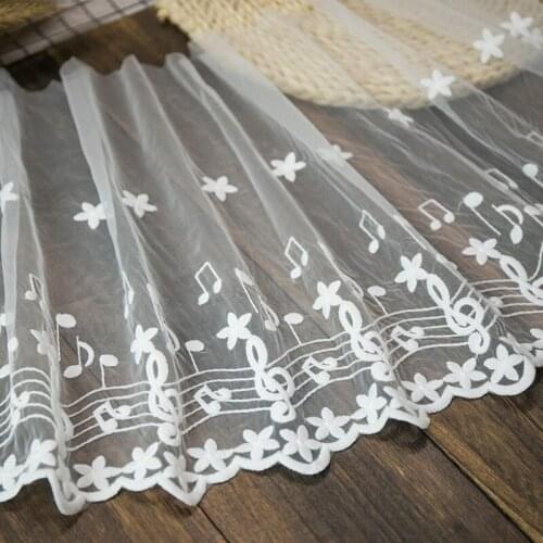 15Yards New Lace Trim Music Motif White Tulle Mesh Embroidery Fabric DIY Sewing Dress Cloth Accessories for Wedding Dresses