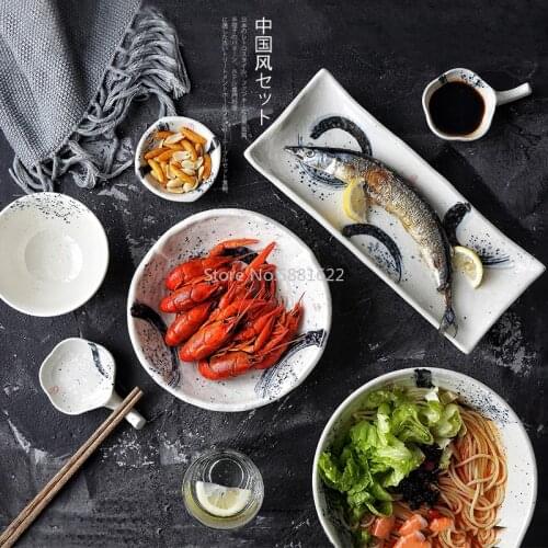 2/4/6 Person Dinner Set Ceramic Tableware Set Flat Plate Restaurant Hotelware