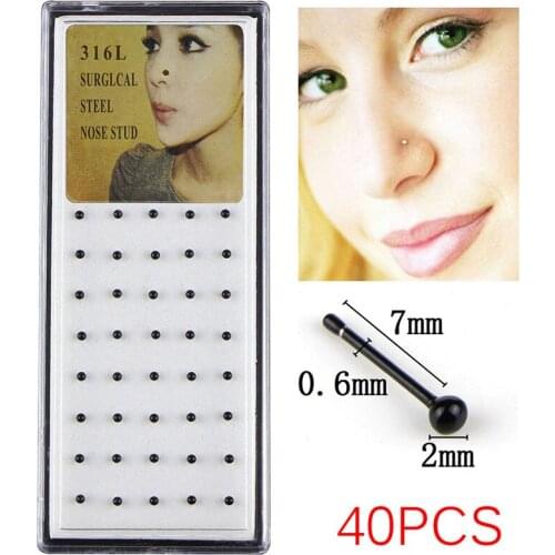 60PCS/40pcs Set Nose Ring & Studs Fashion Body Women Girl Jewelry Stainless Surgical Steel Nose Piercing Colorful Rhinestone
