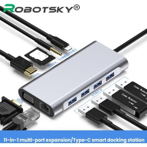 11In1 USB Hub Type-C 3.1 To 4K HDMI-Compatible VGA USB Audio TF/SD Card PD Fast Charge USB Dock For MacBook Air Pro HUB Splitter