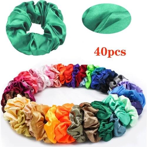 40 Bulk Satin Silky Hair Scrunchies Elastic Hair Ties Rope Band Mixed Colors