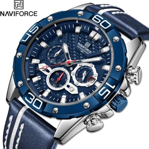 NAVIFORCE Casual Watch Men Luminous with 24 Hours Date Display Business Waterproof Leather Male Clock Watches Relogio Masculino