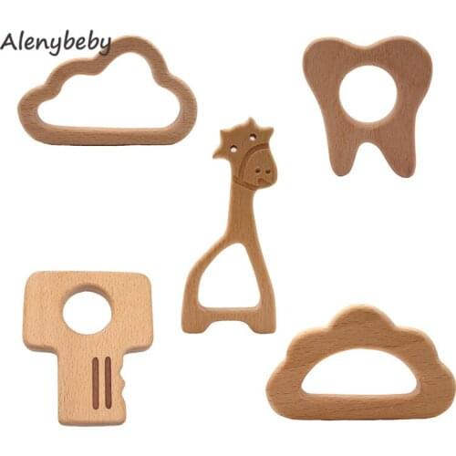 Wooden Teether Baby Rattle Play Gym Accessories Beech Wooden Teether DIY Baby Teething Necklace Infant Shower Gift