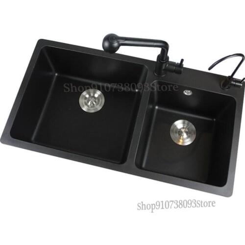 Quartz Stone Sink Double Trough Granite Kitchen Counter Basin Vegetable Basin Sink Sink Sink Sink Sink Sink Sink Sink Sin