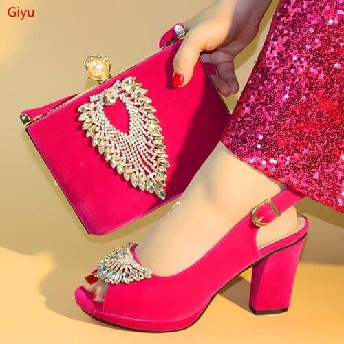 Doershow Italian fuchsia Shoes and Bags To Match Set Nigerian Shoes and Matching Bag African Wedding Shoes and Bag Set!SLX1-4