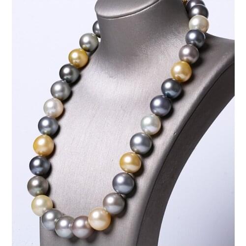 Exclusive design Fine Jewelry 27" natural multicolor perfect round south sea shell pearl necklace free shipping