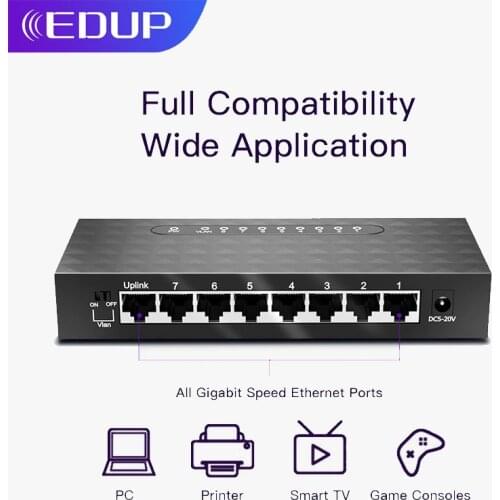 EDUP Gigabit Ethernet Switch 8/5 Ports LAN Hub RJ45 10M/100M/1000M Build-in Loop-back Switch EP-SG7809 EP-SG7810