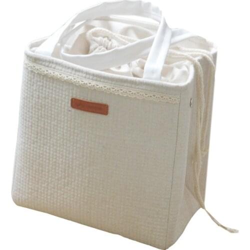 Cotton Hemp Lunch Bag Aluminum Foil Thickened Lunch Box Bag Drawstring White Lunch Bags for Women Japan Thermal Bag 22* 24* 16cm